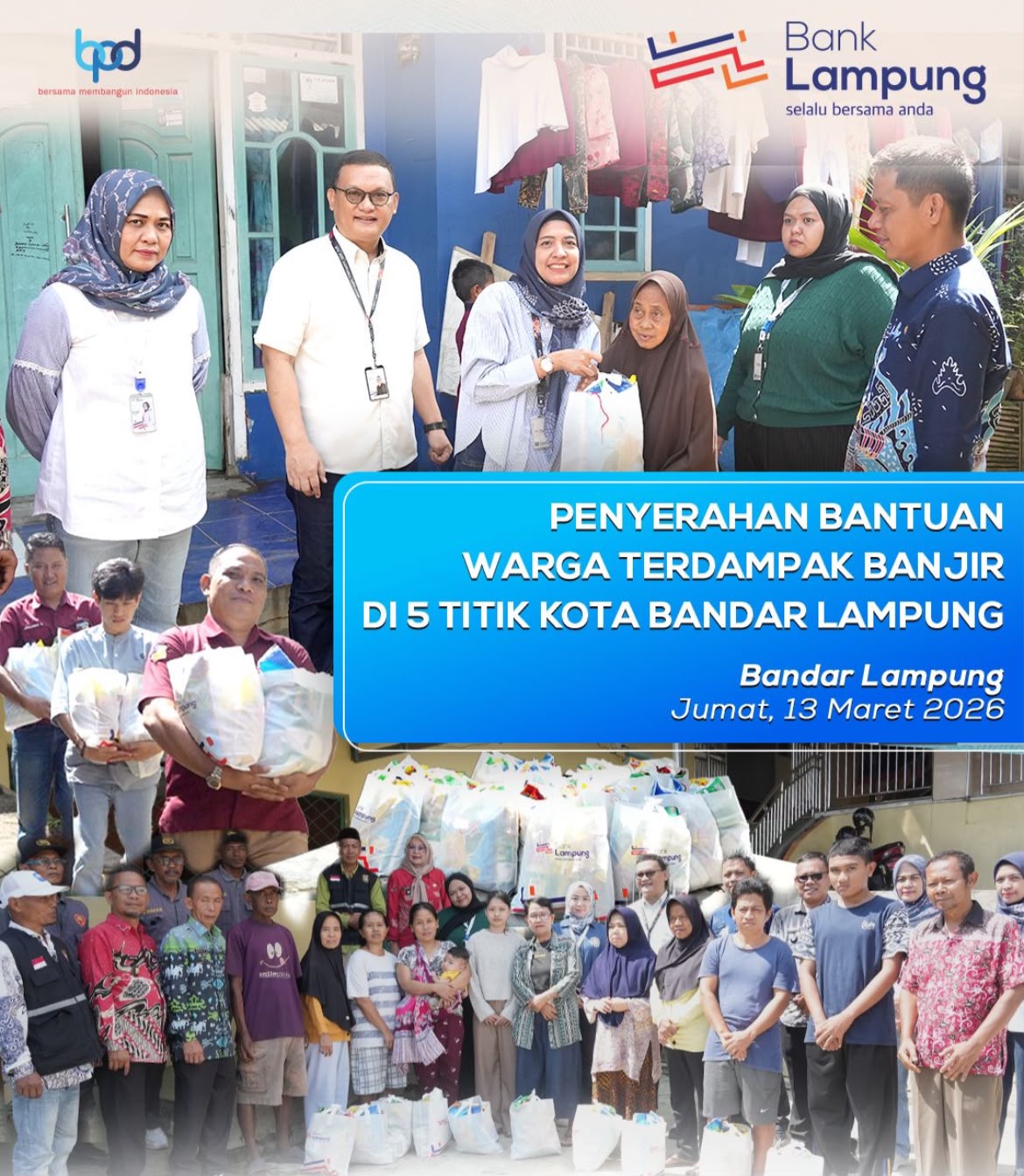 Bank Lampung Peduli Serahkan Bantuan ke Korban Banjir Bandarlampung